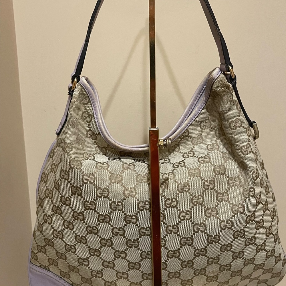 Gucci GG New Britt Brown Canvas And Lavender Leather Hobo Bag - Picture 6 of 14